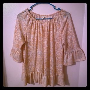 Coral and white floral shirt with big sleeves